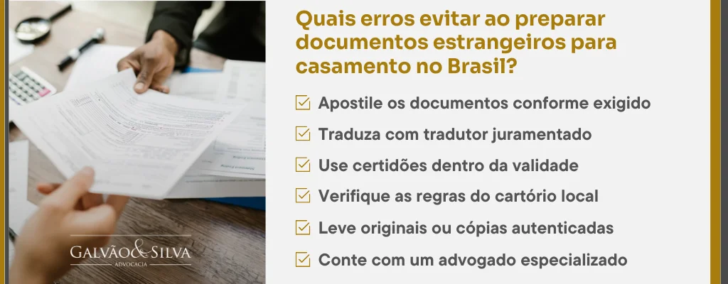 Quais erros evitar ao preparar documentos estrangeiros para casamento no Brasil