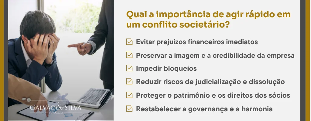 Qual a importância de agir rápido em um conflito societário