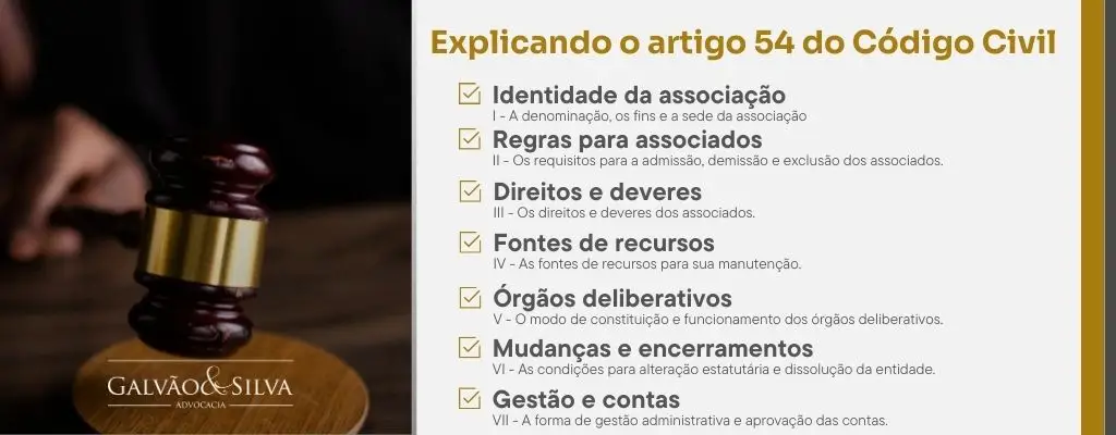 Advogado de associação: requisitos obrigatórios art. 54 CC