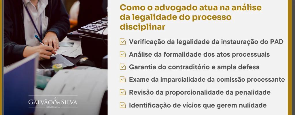 Como o advogado atua na análise da legalidade do processo disciplinar