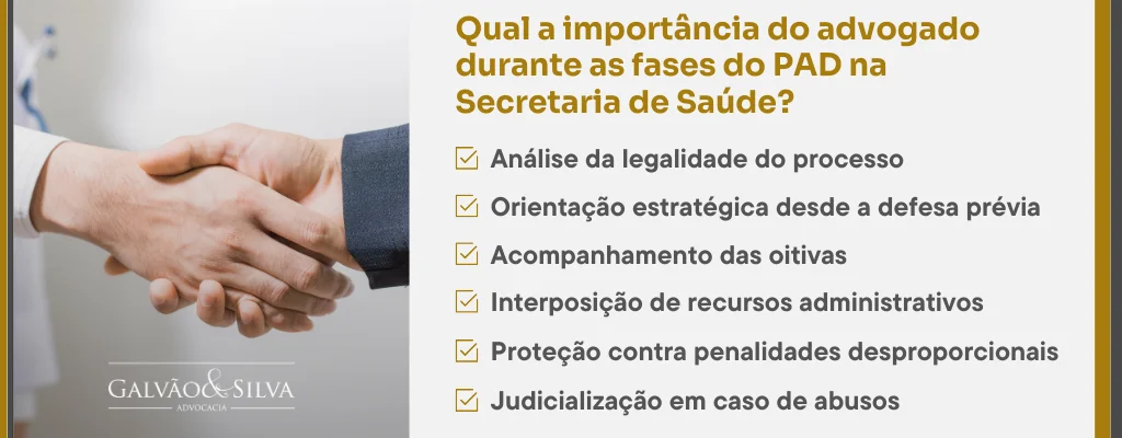 Qual a importância do advogado durante as fases do PAD na Secretaria de Saúde